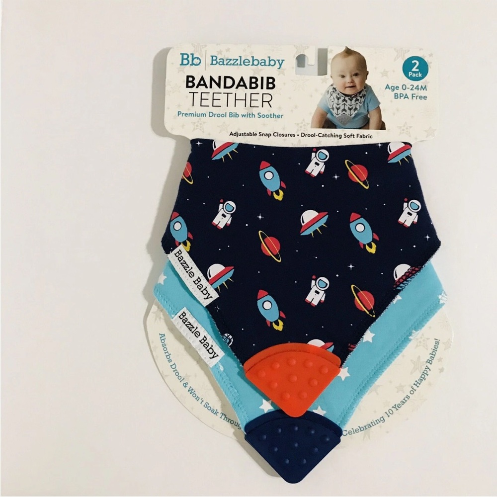 Bandana Drool Bib, Absorbent Cotton Front and Polyester Back, Silicone Soother